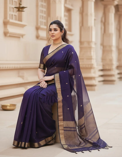 Maheshwari Silk Coton Saree - Wine