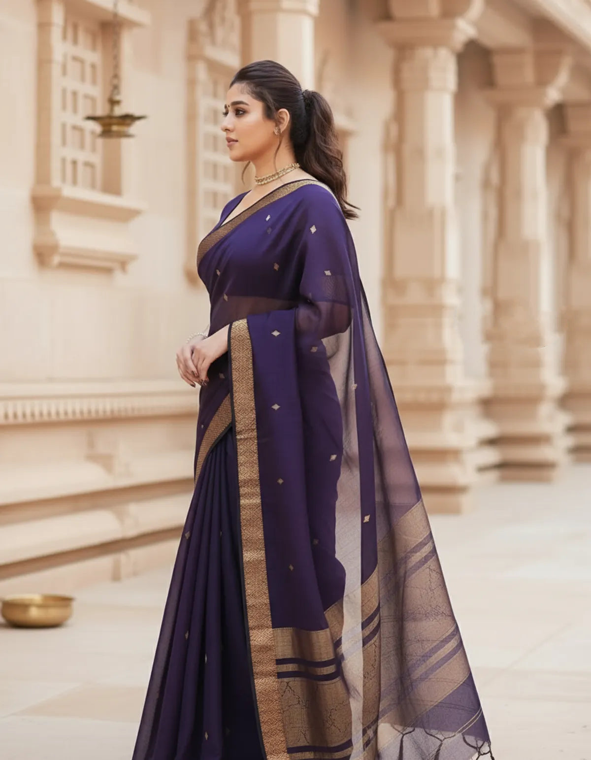 Maheshwari Silk Coton Saree - Wine