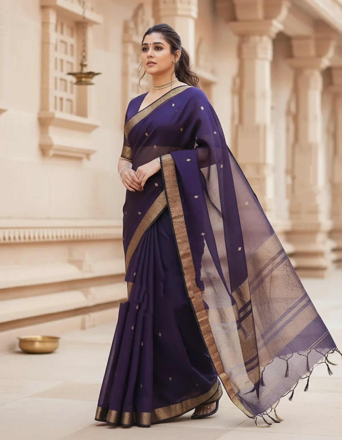 Maheshwari Silk Coton Saree - Wine