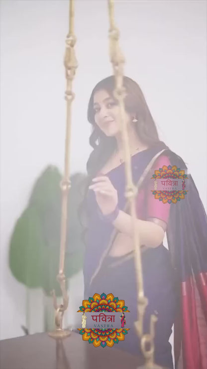 Maheshwari Silk Cotton Saree - Purple And Pink