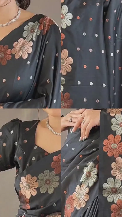 Black Ellegance Soft Silk Gold Copper Saree With Blouse