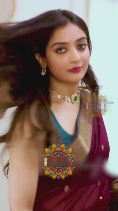 Dark Wine Maheshwari Silk Cotton Saree