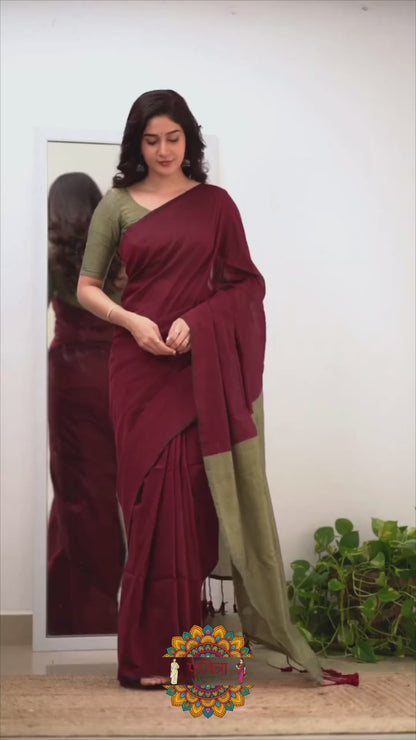 Maroon Handloom Cotton Saree