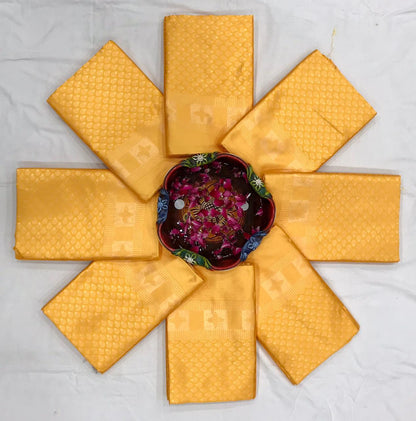 Gold Yellow Kanjivaram Soft Silk Banarasi Style Saree With Unstitching Blouse Piece For Women