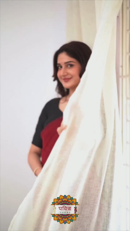 Red & Black Handloom Cotton Saree