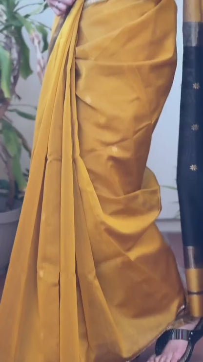 Mustard Yellow Premium Cotton Silk Saree With Classy Blouse And Tassels