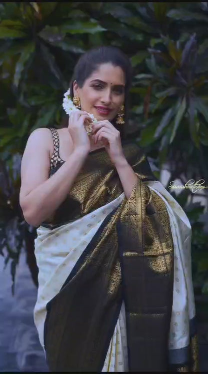 Multi Colour Banarasi Style Pure Kanjivaram Silk Jacquard Kanchipuram Pattu Saree With Un-Stiched Blouse For Women