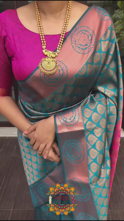 Banarasi Silk Zari Border Saree with Weaving Work