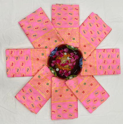 Pink Woven Banarasi Soft Lichi Silk Saree With Unstitched Blouse Piece For Women