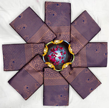 Purple Woven Kanjivaram Soft Lichi Silk Saree With Unstitched Blouse Piece For Women