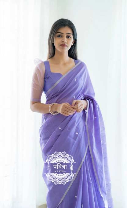 Lavender Kanjivaram Soft Cotton Linen Silk Saree With Unstitched Blouse Piece For Women