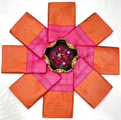 Orange Woven Kanjivaram Soft Lichi Silk Saree With Unstitched Blouse Piece For Women