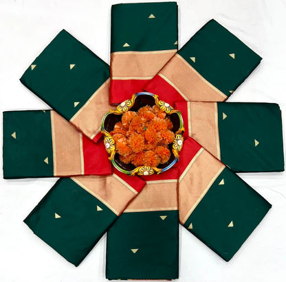 Green Woven Banarasi Soft Lichi Silk Saree With Unstitched Blouse Piece For Women