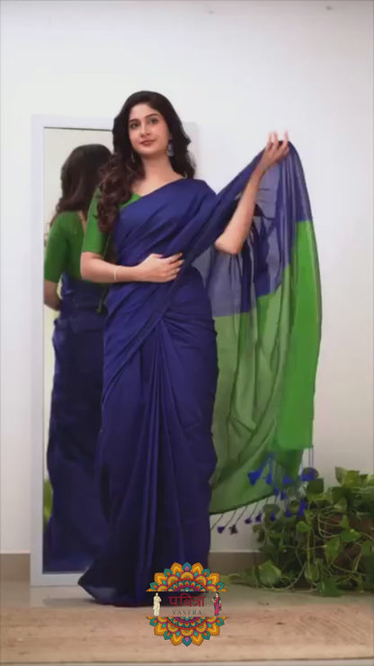 Parrot & Blue Handloom Cotton Saree