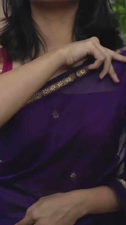 Maheshwari Silk Cotton Saree - Wine