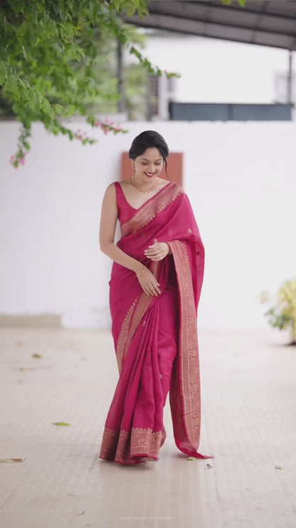 Attractive Pink Soft Silk Saree With Impressive Blouse Piece