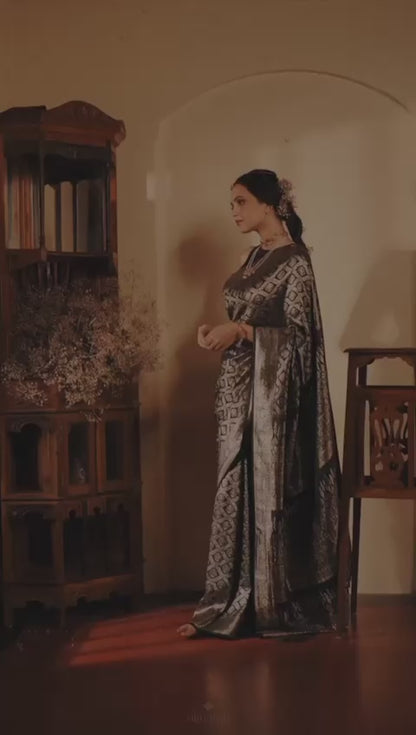 Dark Brown Stylish Soft Lichi Silk Saree With Rich Pallu Slab Weaving Work All Over Body With Unstitched Blouse Piece For Women