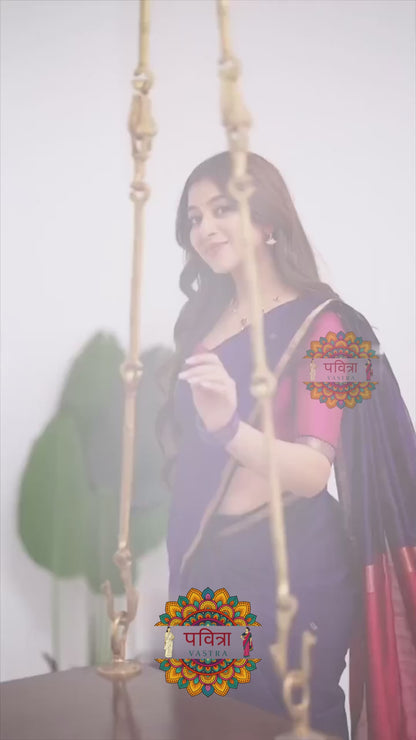 Maheshwari Silk Cotton Saree - Purple And Pink