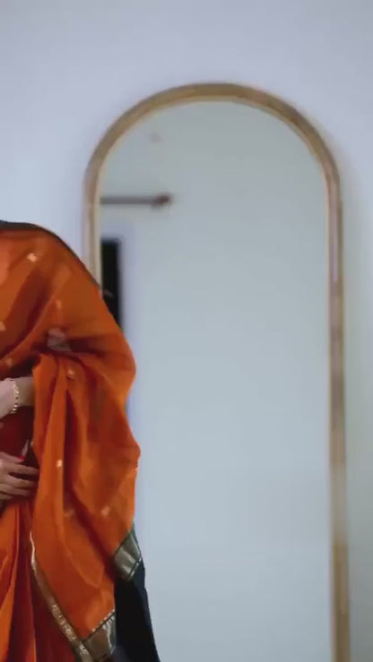 Maheshwari Silk Cotton Saree Orange And Black