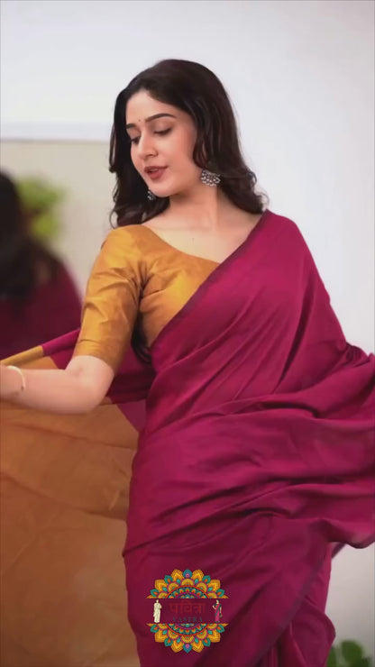 Pink & Mustard Handloom Cotton Saree