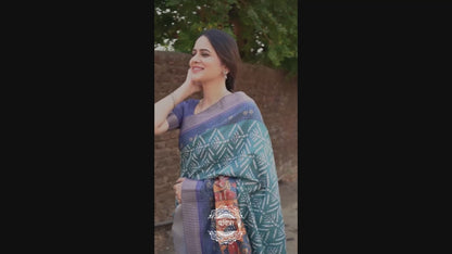 Elegant Handwoven Mysore Silk Saree with Traditional Ikat & Kalamkari Pallu