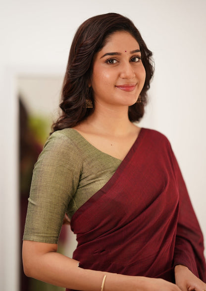 Maroon Handloom Cotton Saree