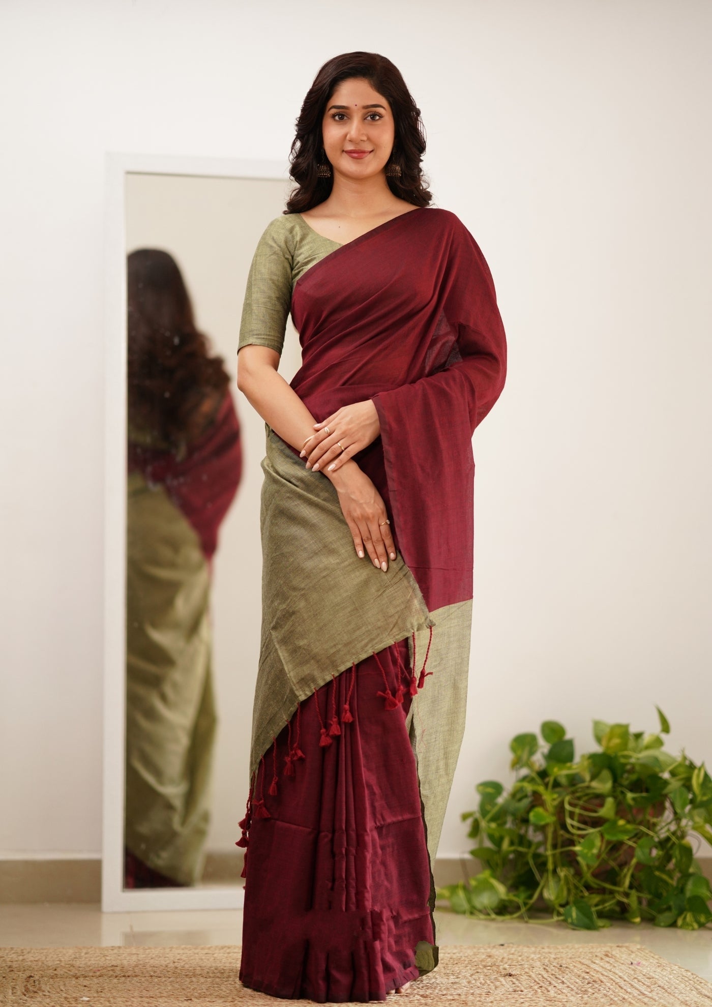 Maroon Handloom Cotton Saree