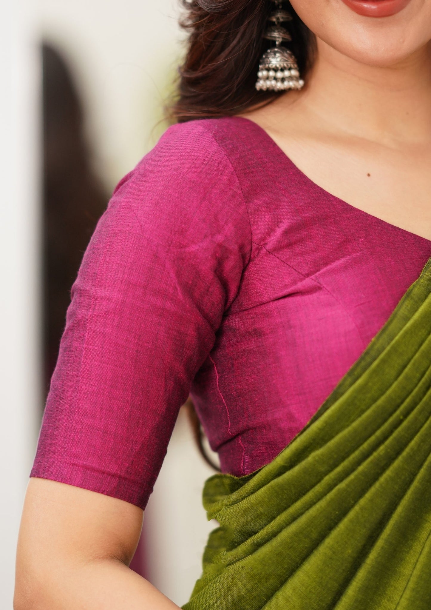 Pink & Mehndi Handloom Cotton Saree