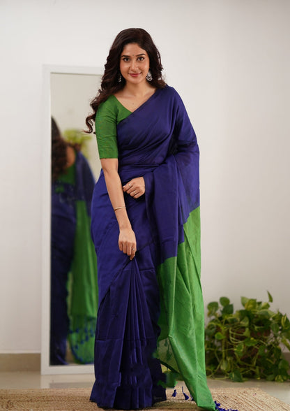Parrot & Blue Handloom Cotton Saree