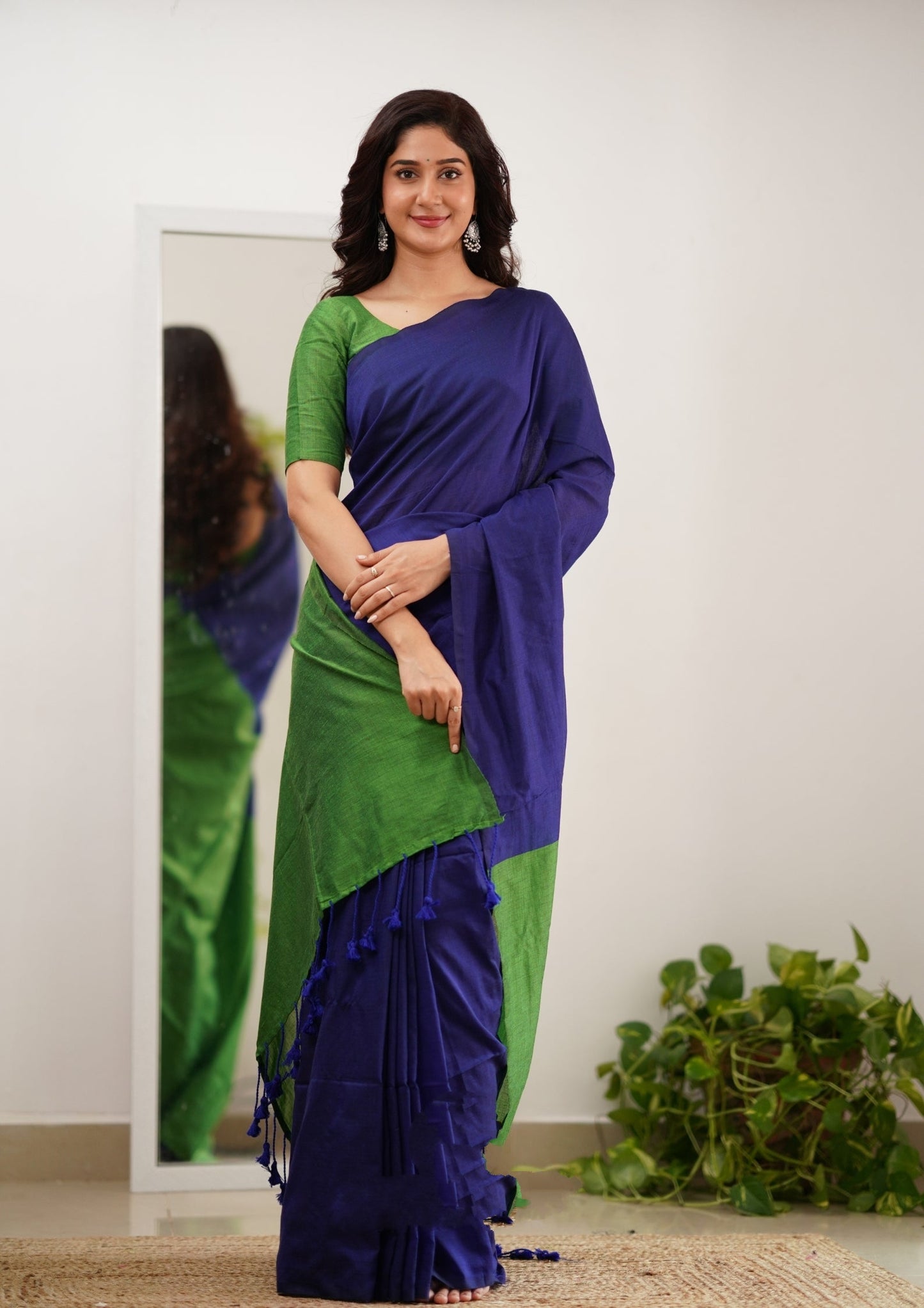 Parrot & Blue Handloom Cotton Saree