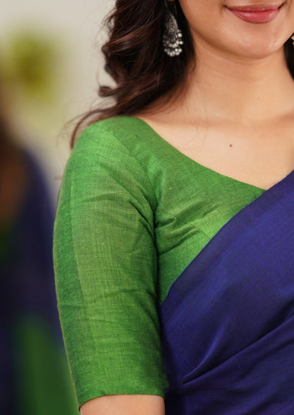 Parrot & Blue Handloom Cotton Saree