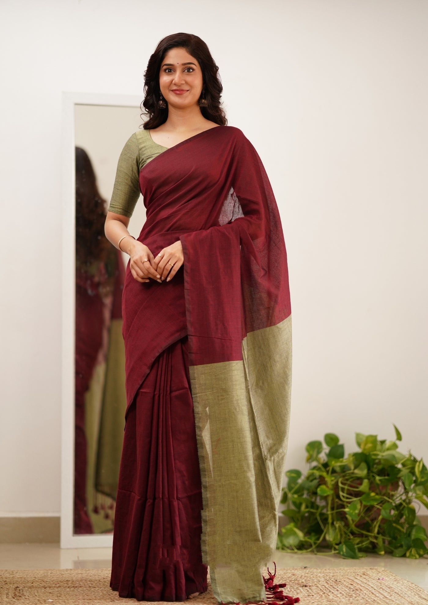 Maroon Handloom Cotton Saree