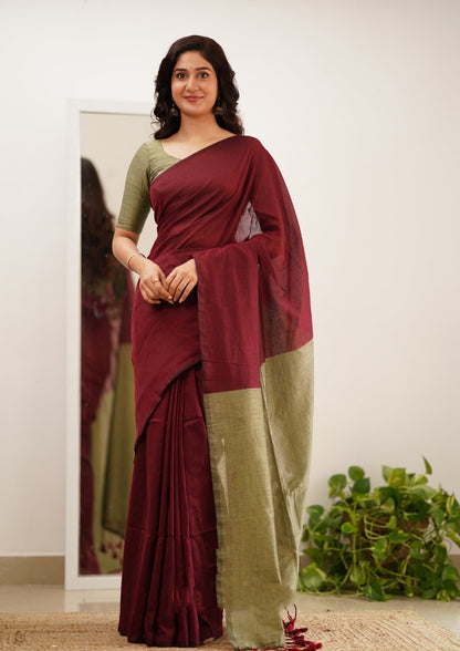 Maroon Handloom Cotton Saree