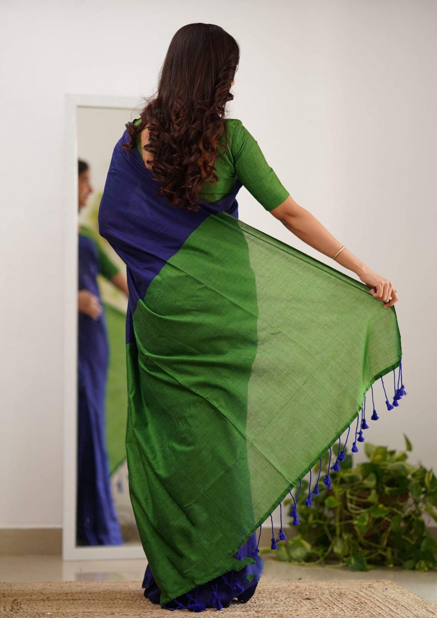Parrot & Blue Handloom Cotton Saree