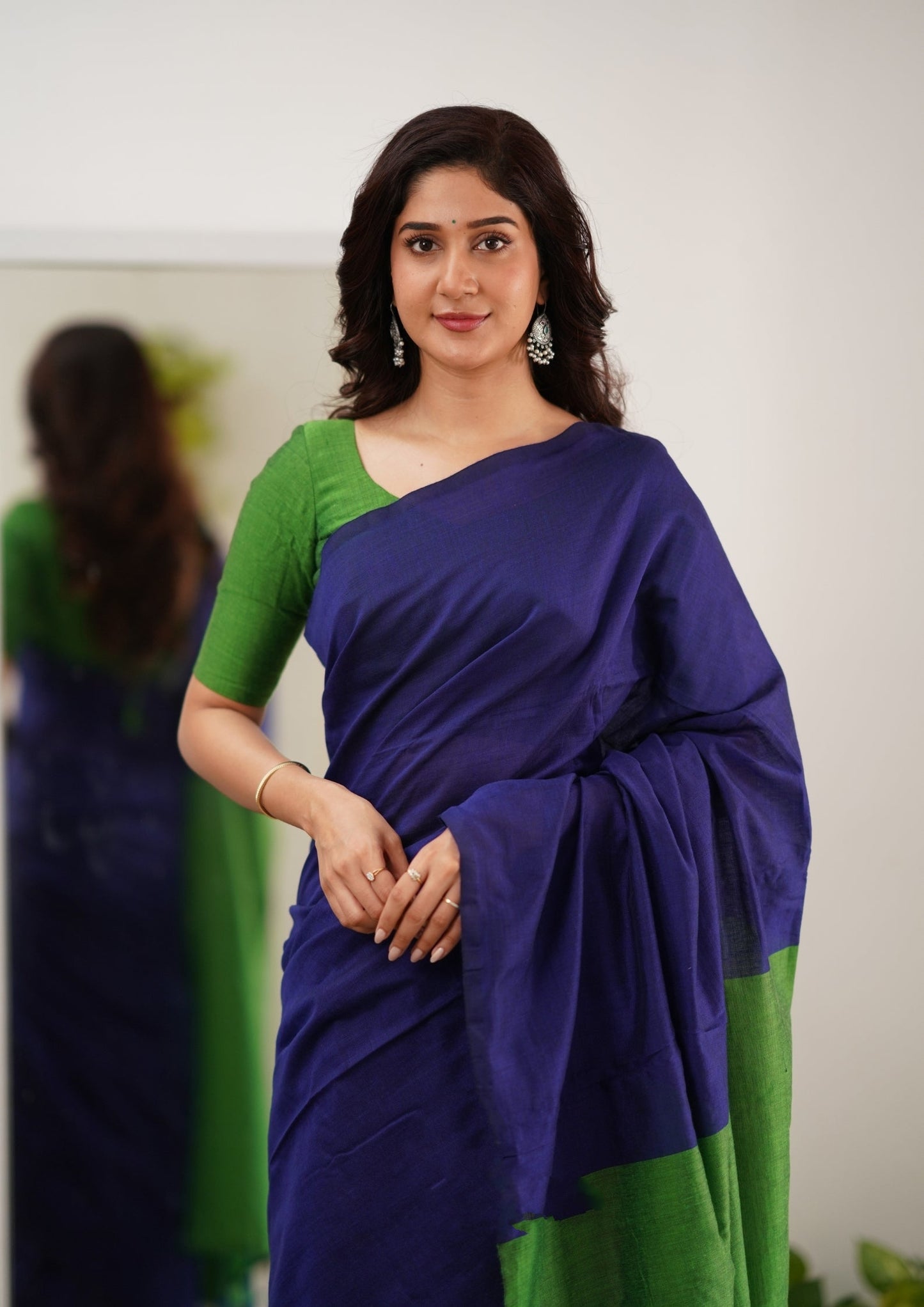 Parrot & Blue Handloom Cotton Saree