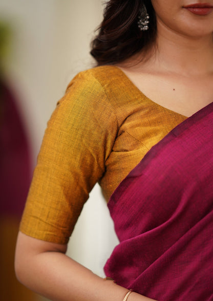 Pink & Mustard Handloom Cotton Saree