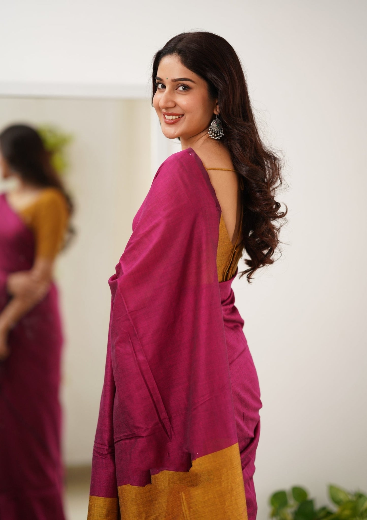 Pink & Mustard Handloom Cotton Saree