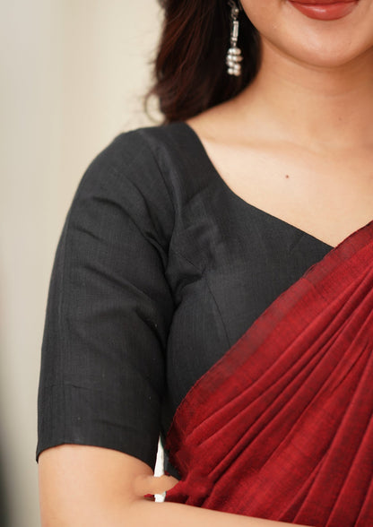 Red & Black Handloom Cotton Saree