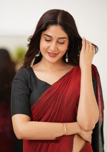 Red & Black Handloom Cotton Saree