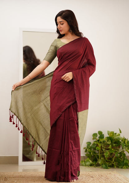 Maroon Handloom Cotton Saree
