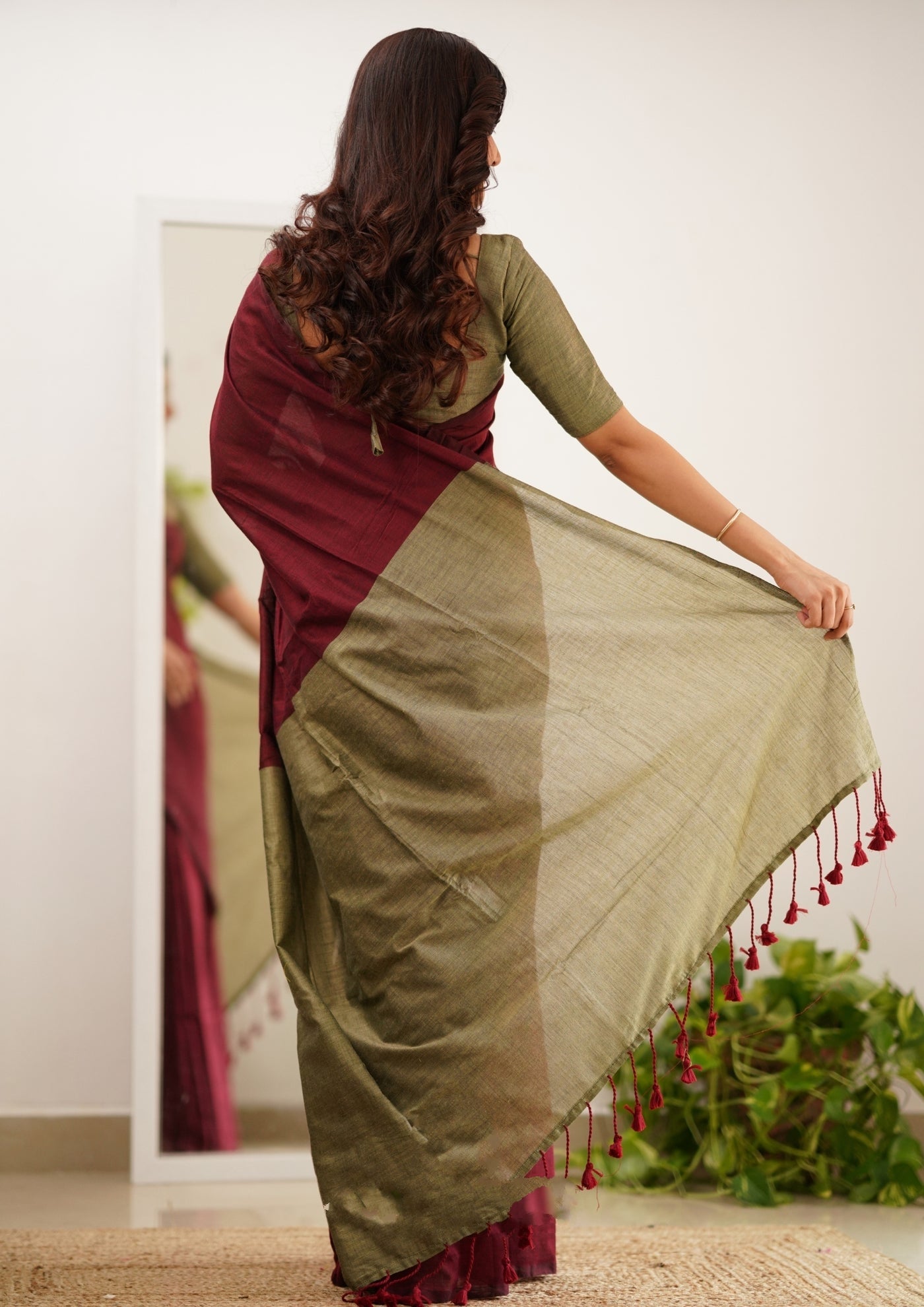 Maroon Handloom Cotton Saree
