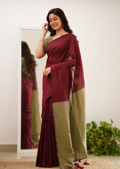 Maroon Handloom Cotton Saree